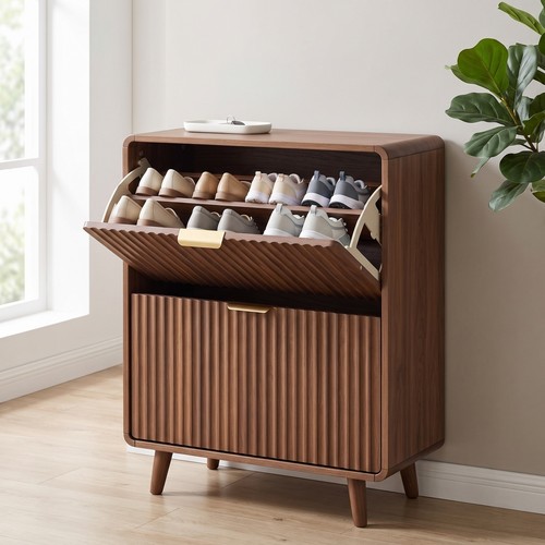 Slim shoe cabinet - fluted, 2