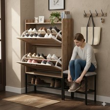 Slim Retro Grey Shoe Cabinet