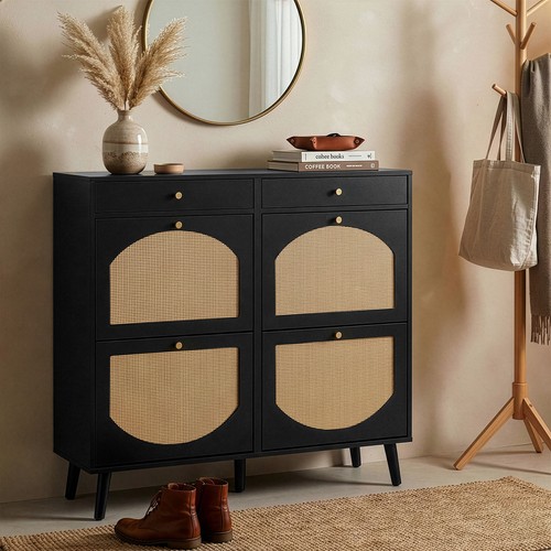 Rattan shoe cabinet with - , 2