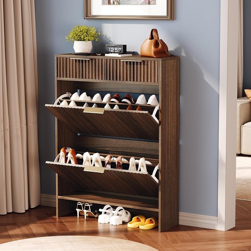 Fluted shoe cabinet - fluted, entryway