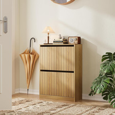 Slim Oak Shoe Storage Cabinet
