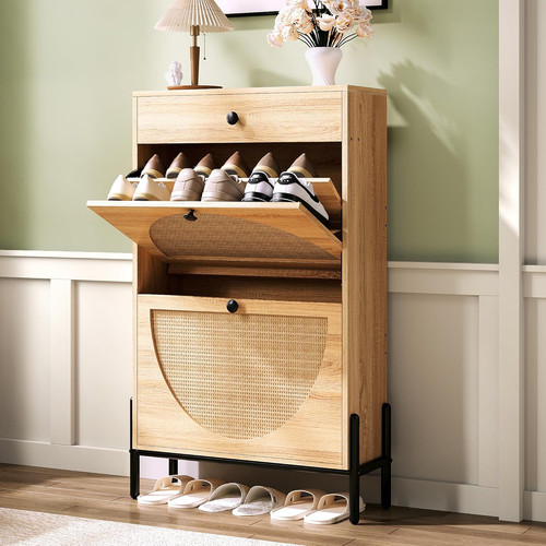 Slim oak shoe cabinet with - slim,