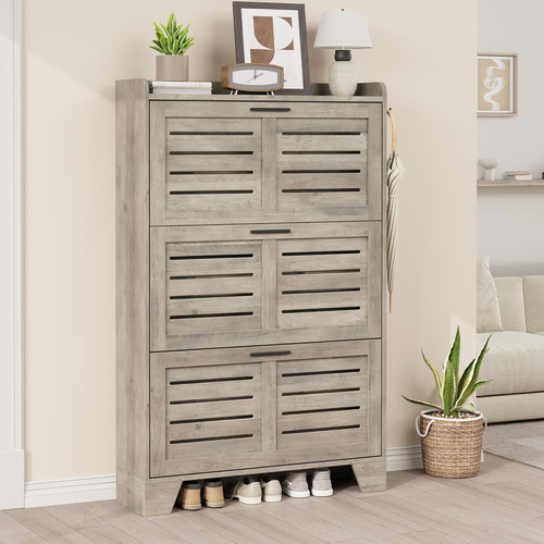 Slim gray shoe cabinet - cabinet, with