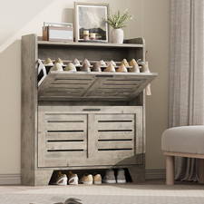 Slim Gray Shoe Cabinet with 2