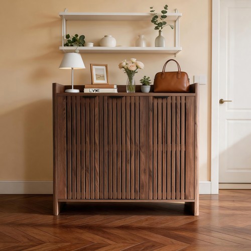 Walnut shoe storage cabinet - storage,