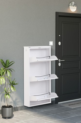 White slim shoe cabinet - white,